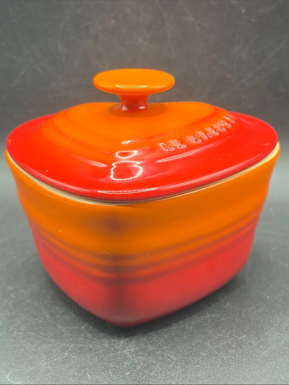 Le Creuset Petit Ramekin D'Amour Flame Red & Orange Lidded Stoneware Kitchenware